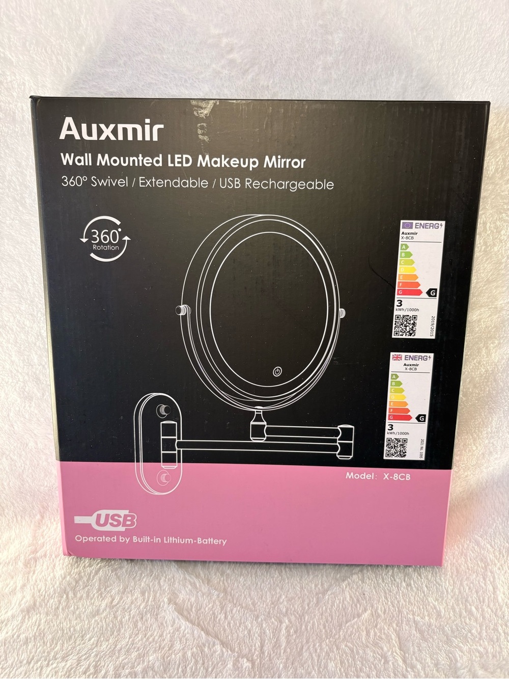 🪞 Auxmir Wall Mounted Lighted Makeup Mirror – Brushed Nickel – Rechargeable Van